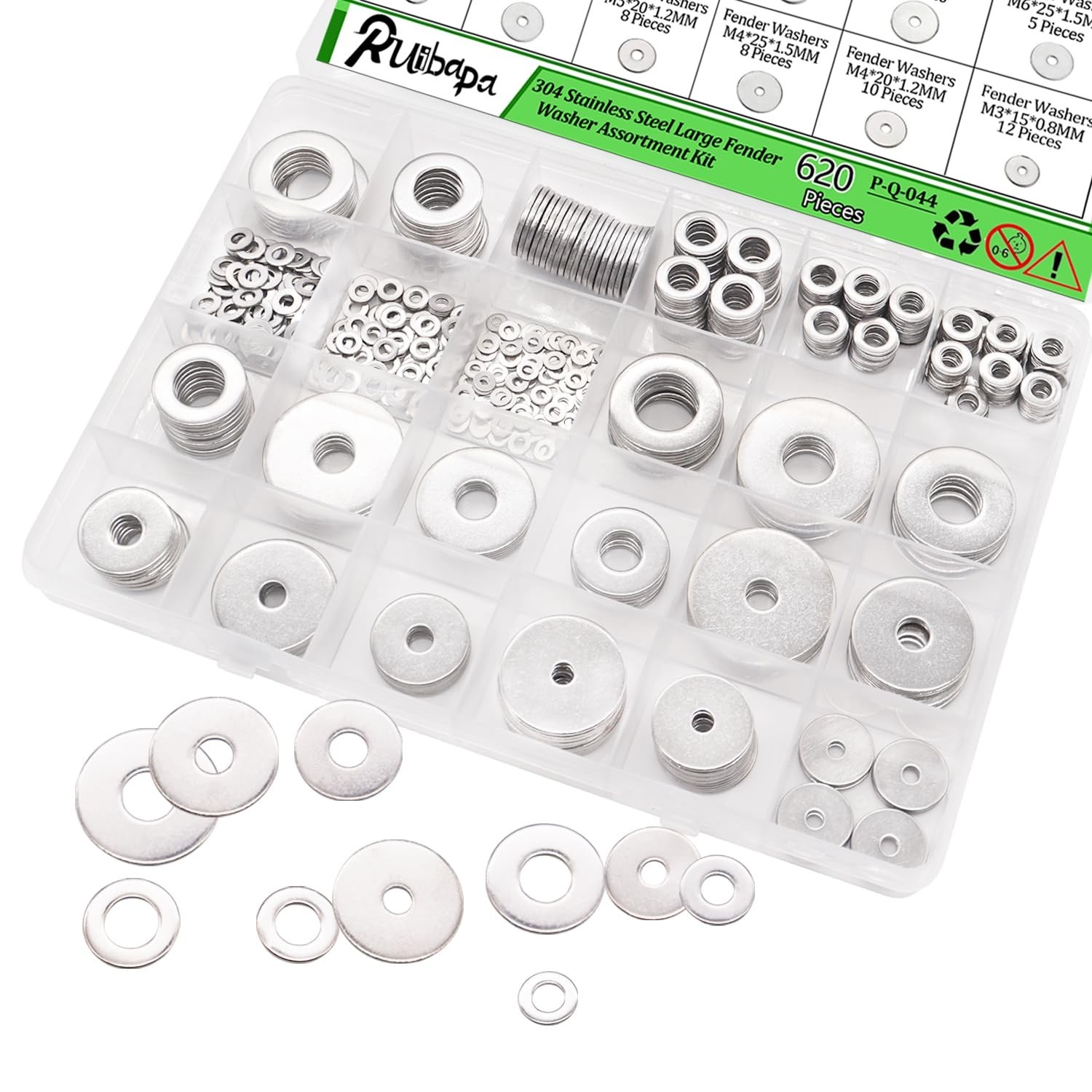 620pcs Fender Washers for Screws and Bolts,Fender Washer Assortment Kit 304 S…