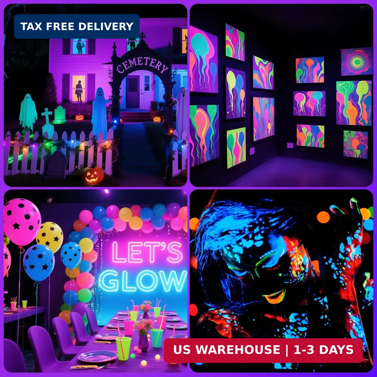T-SUN Rechargeable LED Black Lights, Battery Powered Blacklight, 2 Pack LED Blac