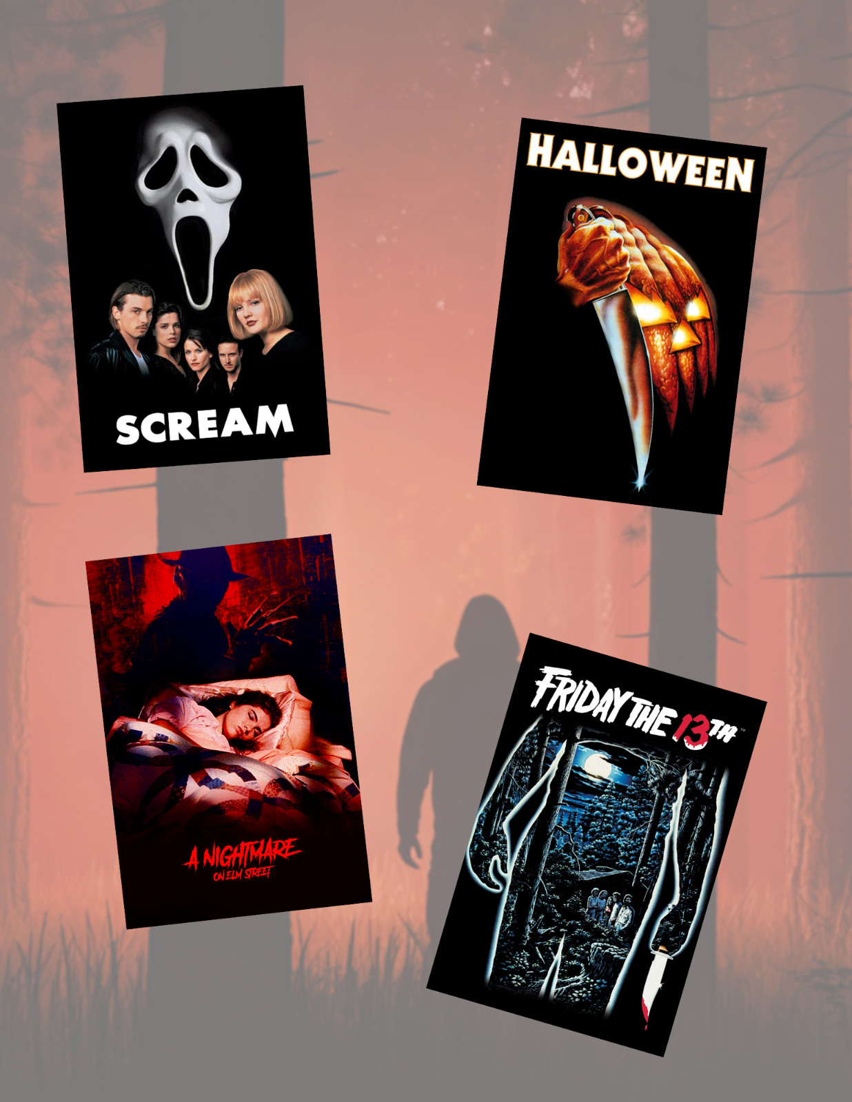 Classic Horror Slasher Movie Posters Style 4pc Sticker Pack