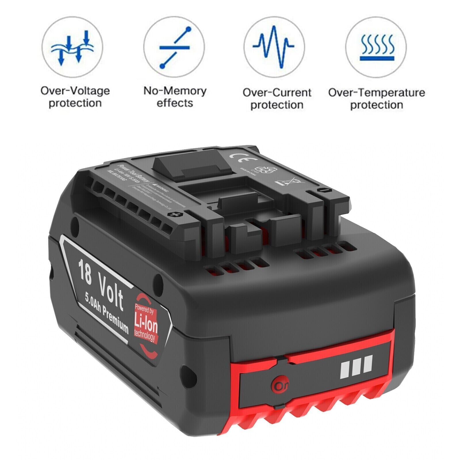 for Bosch BAT618 BAT609 18V 5000mAh Li-ion Battery BAT610G 620 GSR GSB 24618-01
