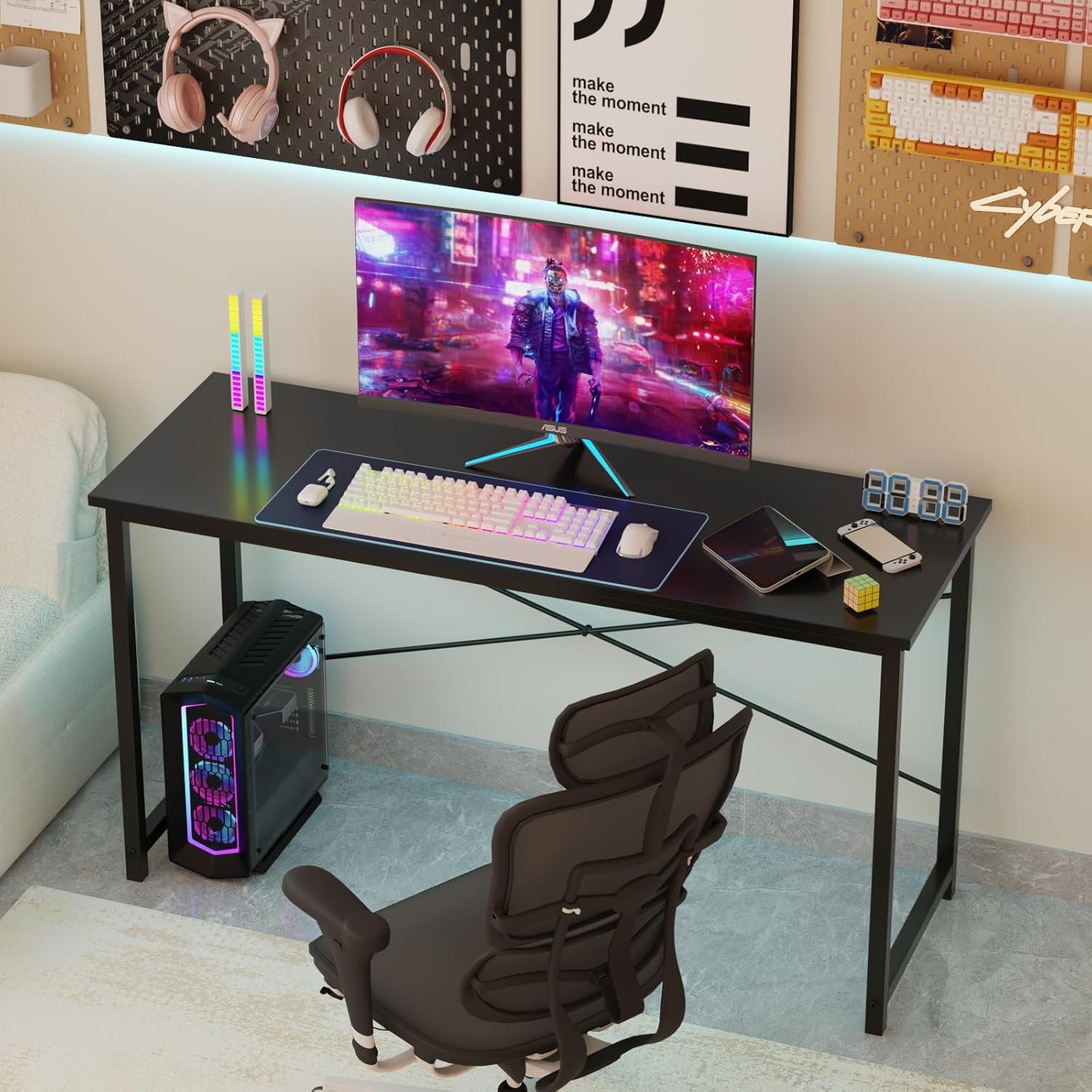 40/47/55/63 inch Wood Computer Desk Home Office Study Desk with Storage and Hook