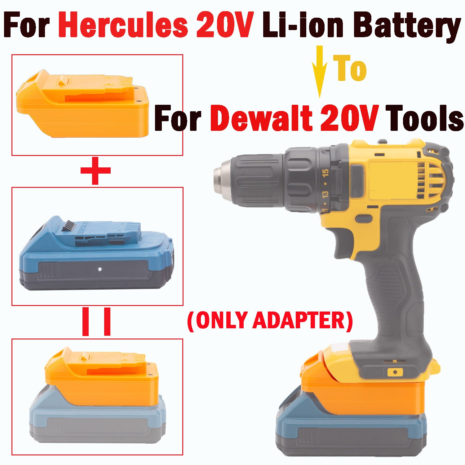 Adapter For Hercules 20V Battery Convert to for Dewalt 20V Li-Ion Power Tools
