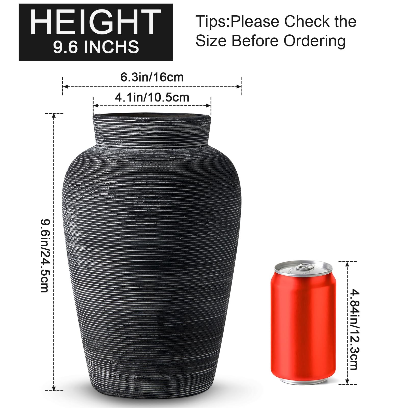 INFINITENDER Large Ceramic Rustic Vase,10 inch Minimalist Large, Black