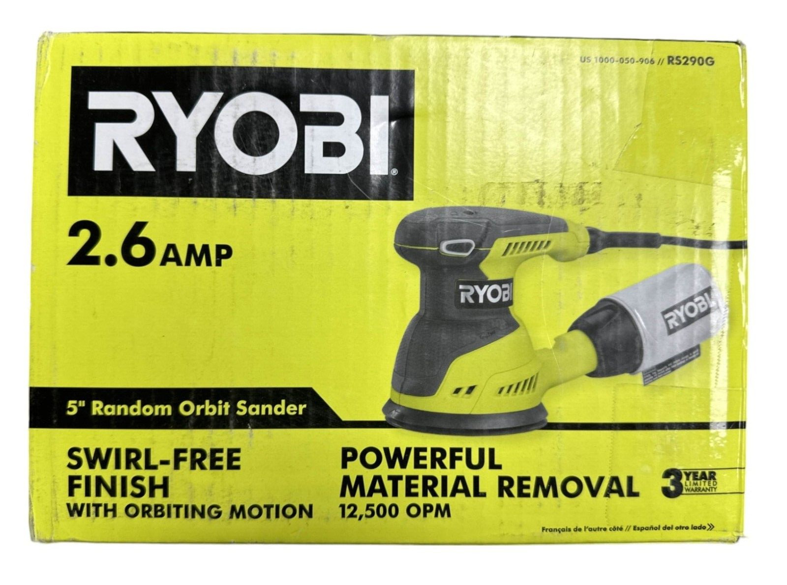 RYOBI RS290G 2.6 Amp Corded 5″ Random Orbital Sander-NO SANDPAPER