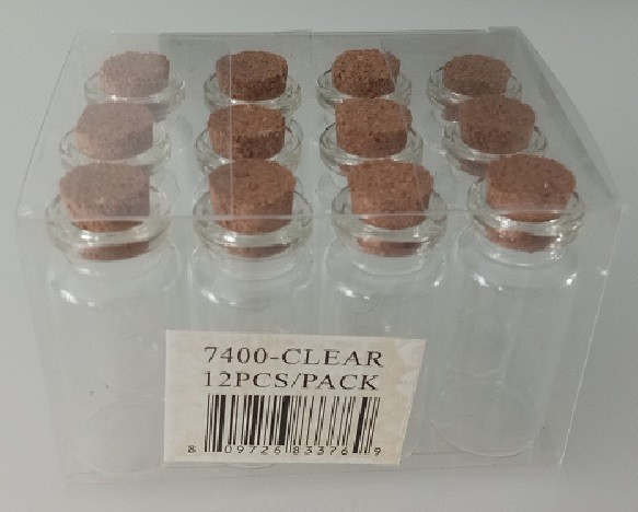 NEW: Set of 12 Miniature Small Slender Glass Bottles with Cork Stoppers