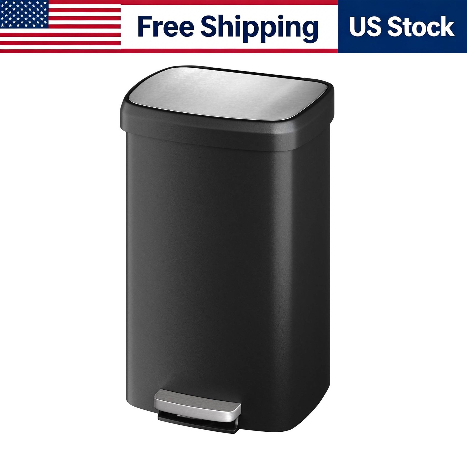 Plastic Garbage Can 13 Gal with Lid Step-On Soft Close Rear Handle Kitchen