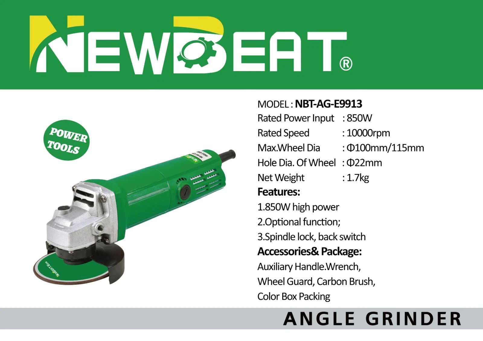 4.5″ Electric Angle Grinder Tool 850W 10000RPM High Speed Metal Cutting w/ Disc