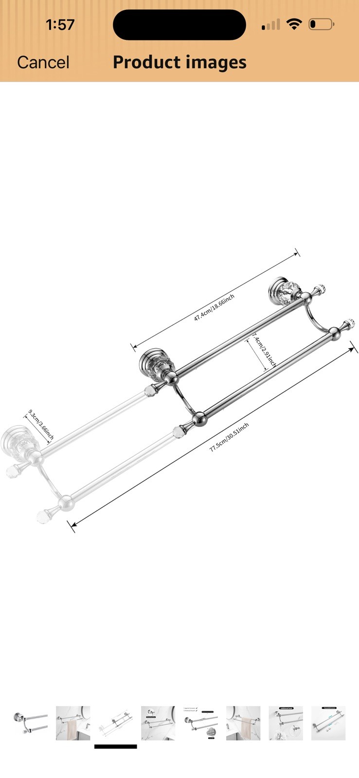 Wincase Chrome Towel Bar Adjustable Double Towel Holder Silver Crystal Bathroom