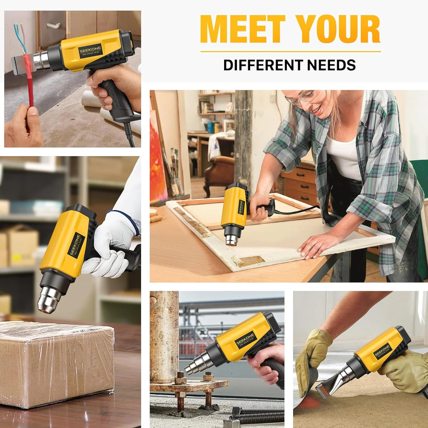 SEEKONE 1800W Heat Gun Compact Design Heavy Duty Hot Air Gun 122℉-1202℉(50℃- 650