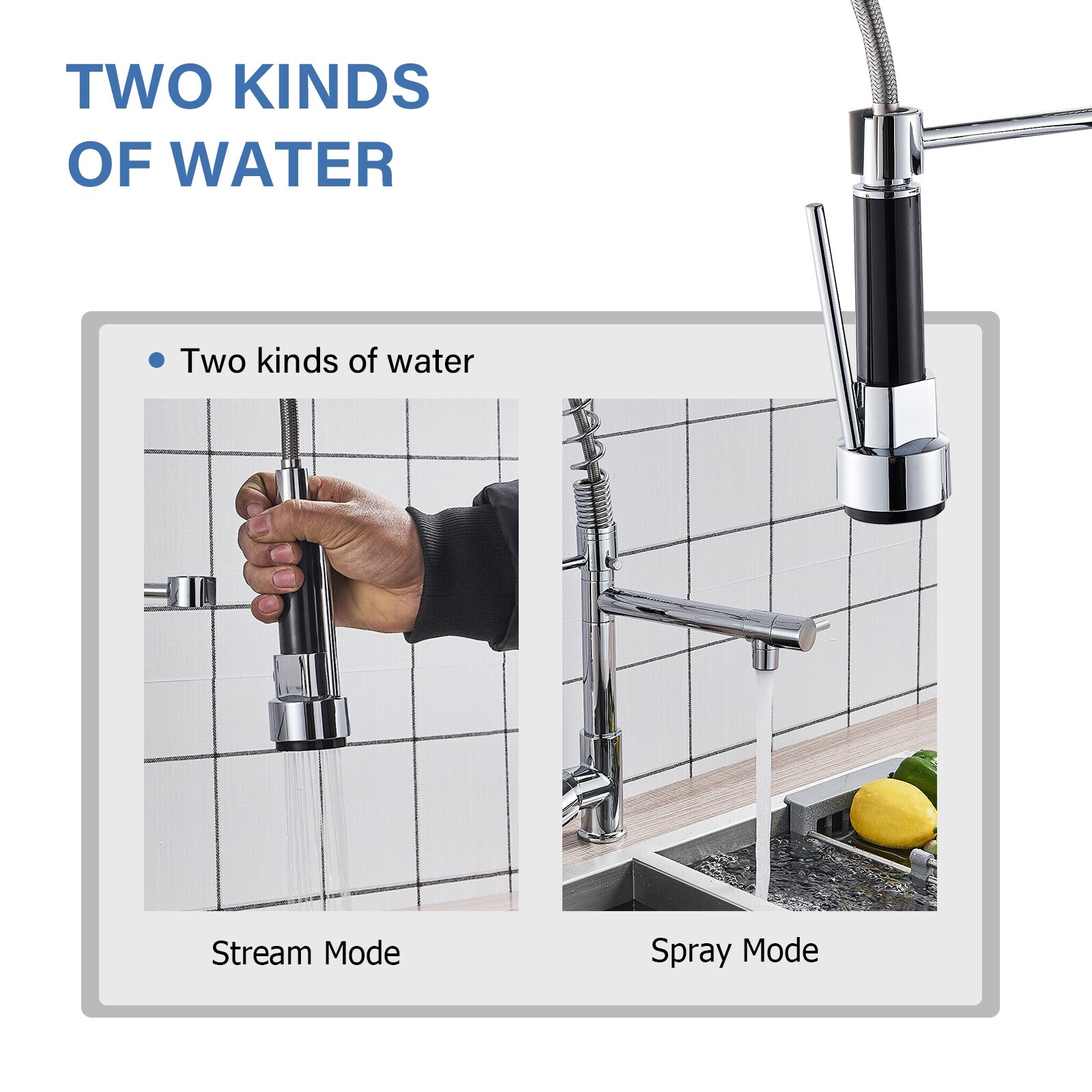 Chrome Kitchen Faucet Swivel Single Handle Sink Pull Down Sprayer Mixer Tap