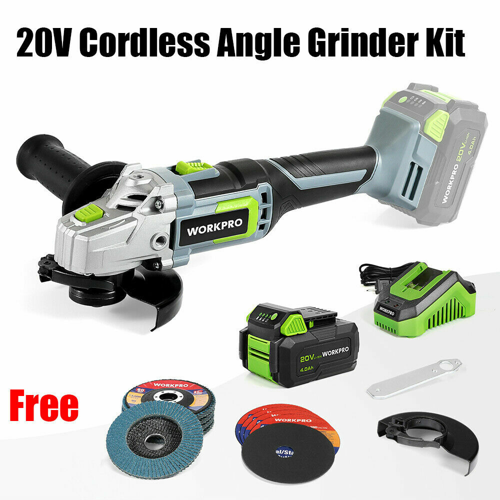 WORKPRO 20V Cordless Angle Grinder Kit w/ 4.0Ah /10PK Metal Grinding Wheels