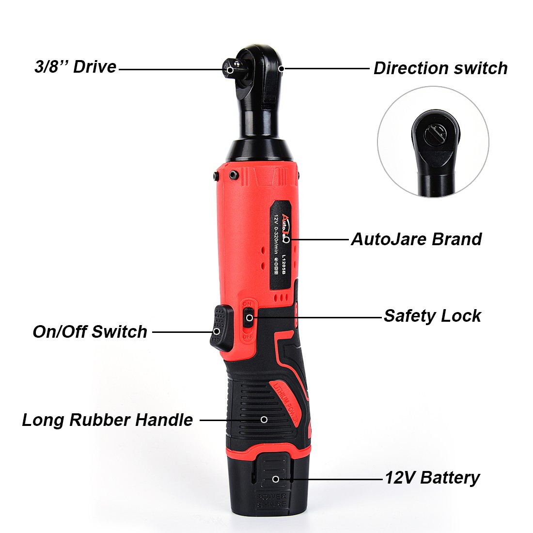 Electric Cordless Ratchet 3/8″ Right Angle Wrench Impact Power Tool + 2 Battery