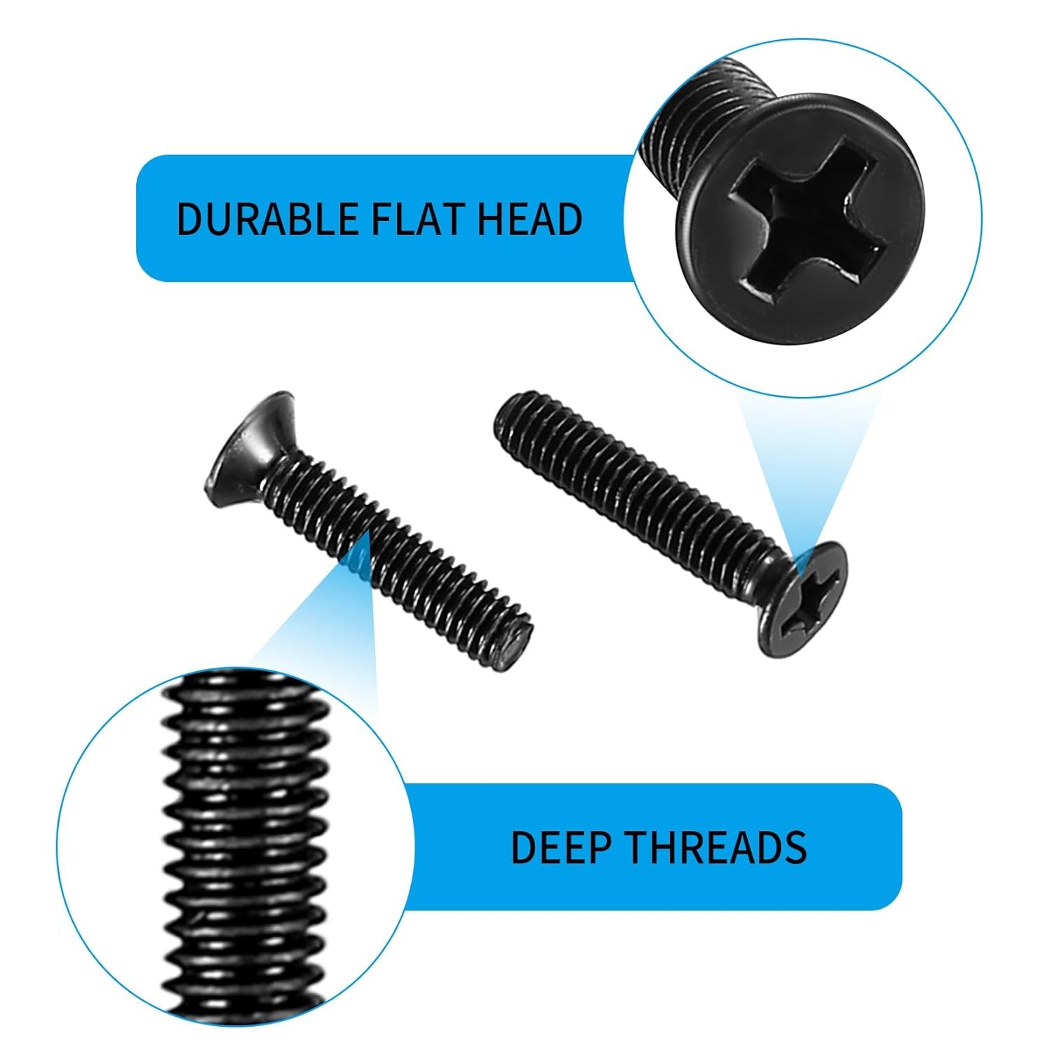 M4 Flat Head Machine Screws and Nuts Kit, 275 Pcs Black One Size,