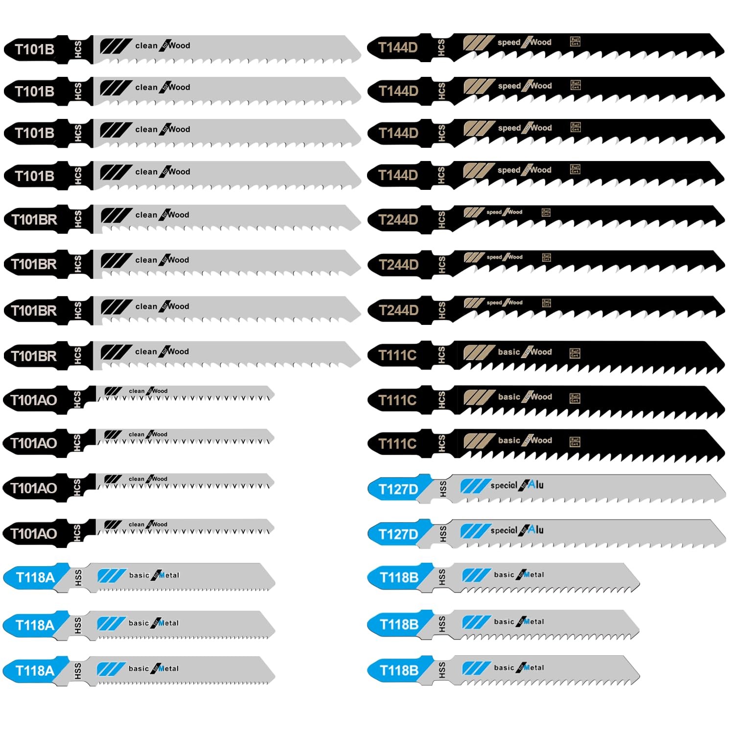 30PCS Jigsaw Blades Set, Assorted TShank Jig Saw Blades for Wood, Metal & Pla…