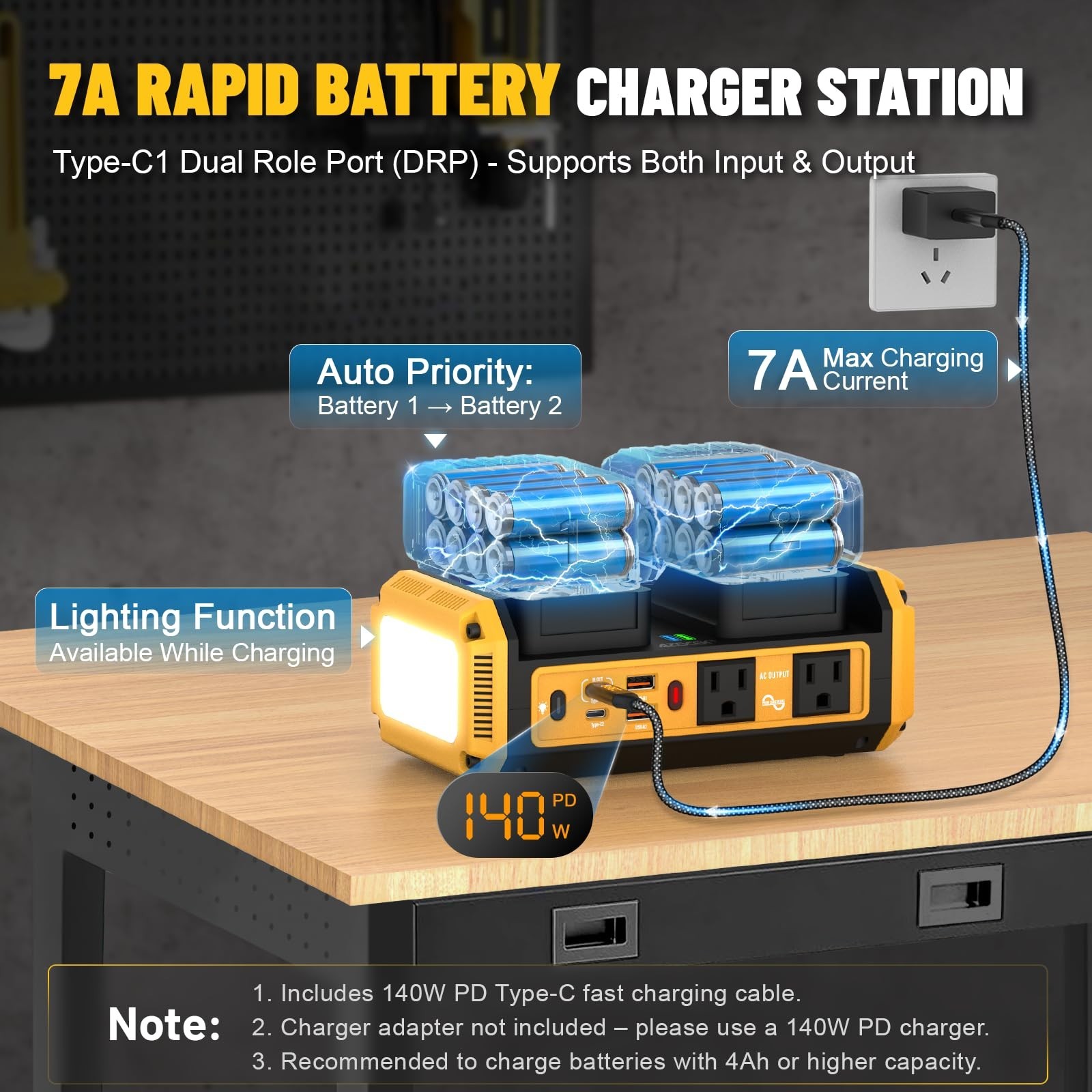 350W Pure Sine Wave Inverter for Dewalt 20V Max Battery 140W PD3.1 GaN Charger