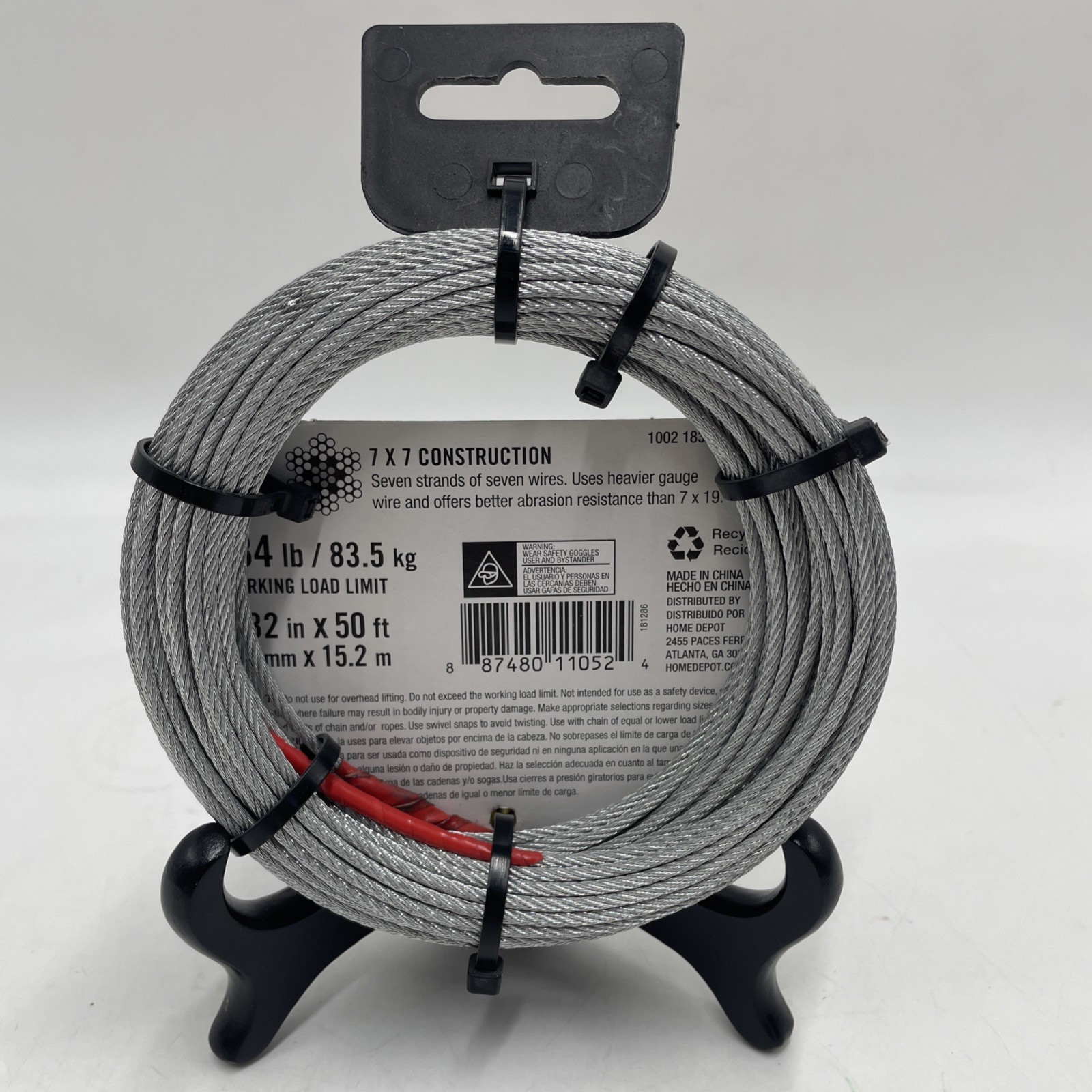 Everbilt Vinyl Uncoated Galvanized Wire Rope 3/32″ x 50Ft.
