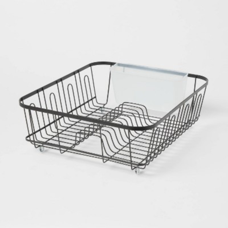 Large Steel Dish Drainer Black: Powder-Coated Freestanding Rack