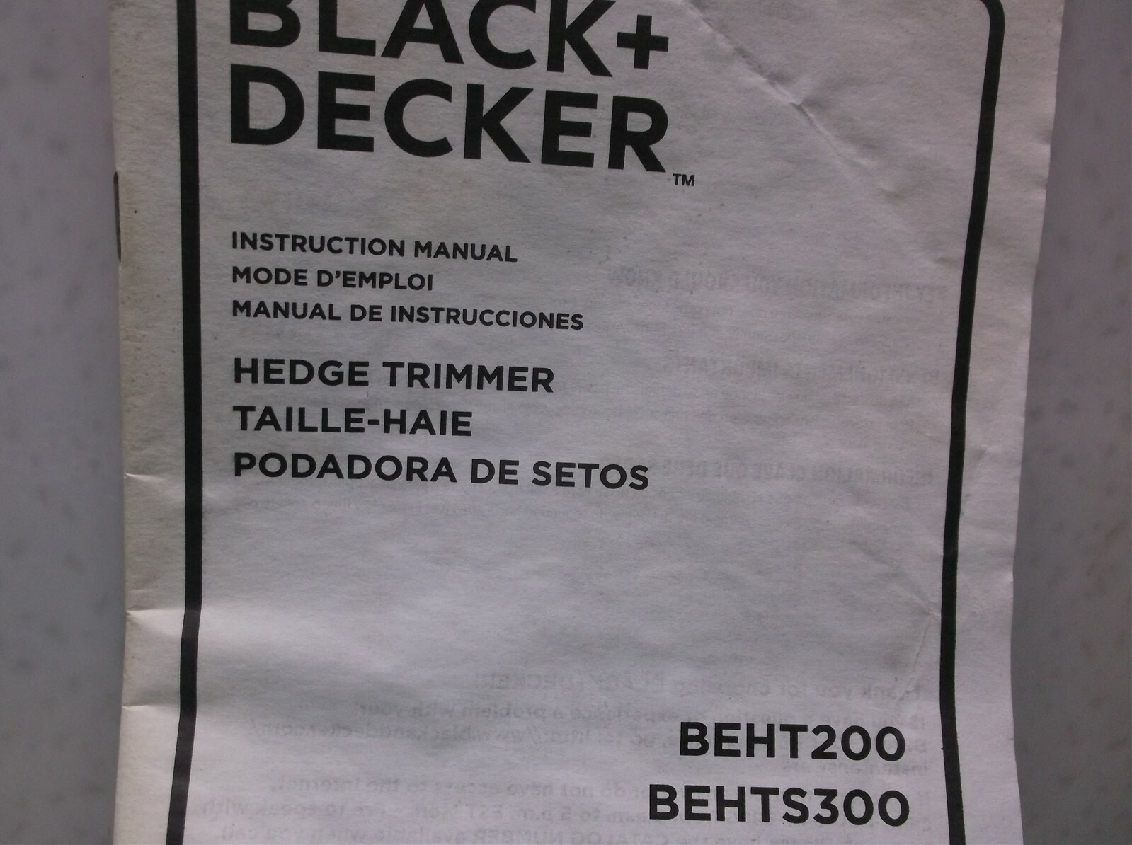 Black & Decker Hedge Trimmer BEHT200 BEHTS300 BEHT350 BEHTS400 Manual Only