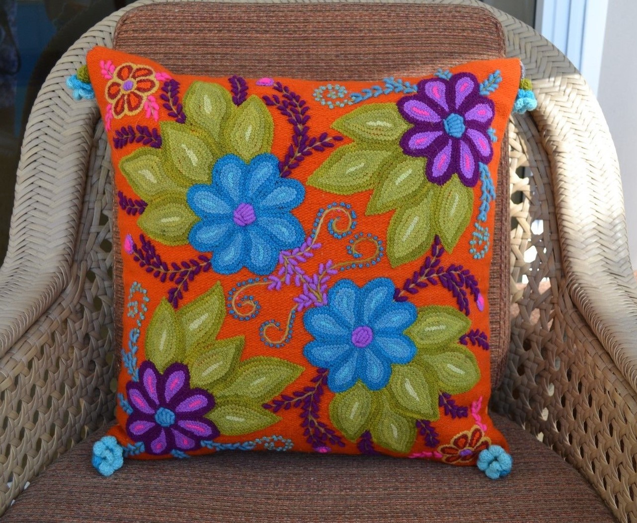 New Cushion Pillow Handmade Embroidery Cottage Core 16″ x 16″ (41cm x 41cm) NEW
