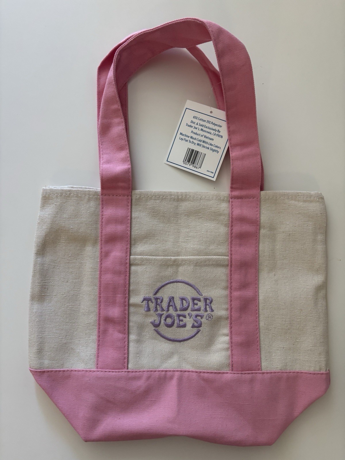 Trader Joe’s 2026 Mini Canvas Pastel Reusable Tote Bag Pink – BRAND NEW | US