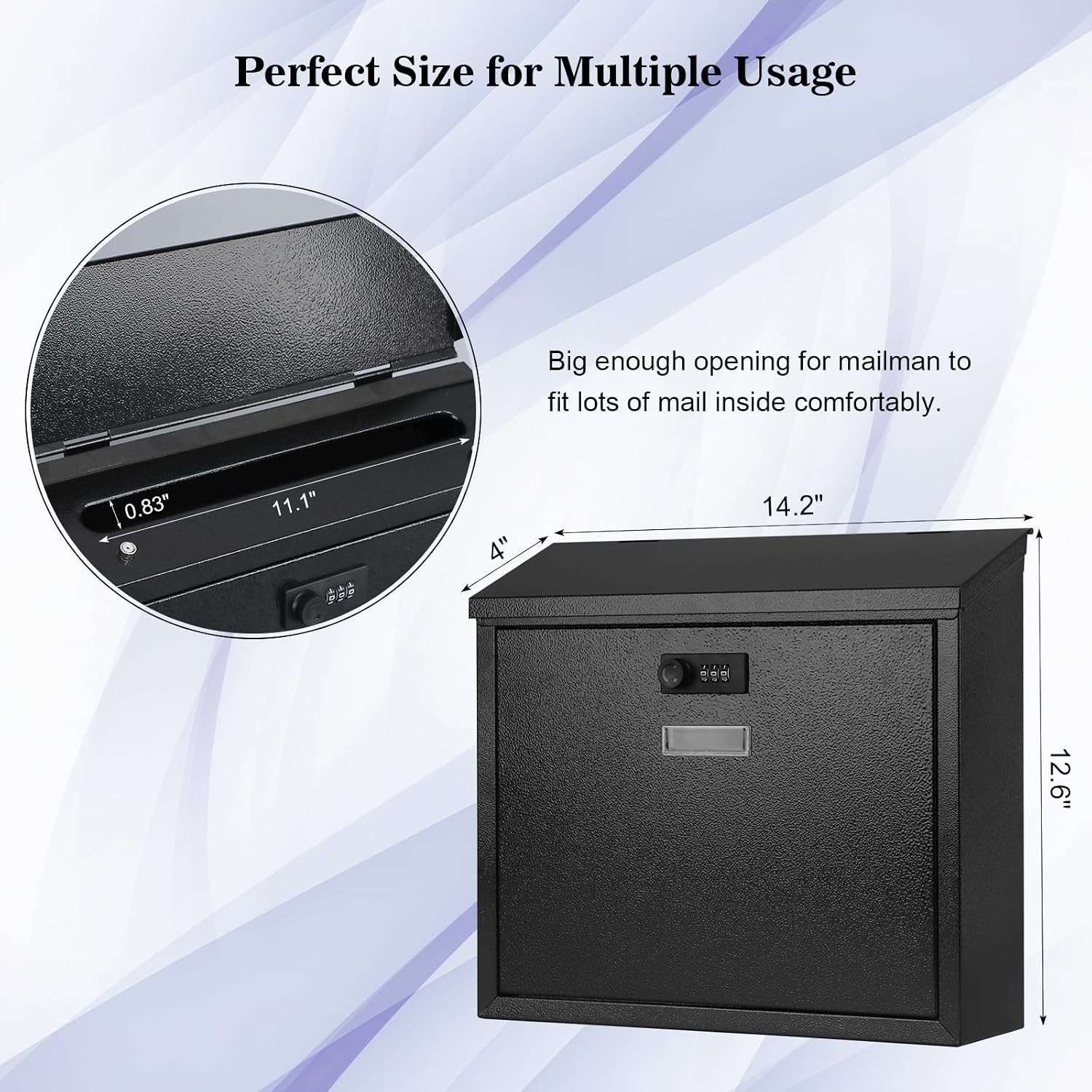 Modern Large Capacity Locking Mailbox with Combination Lock – Black Finish