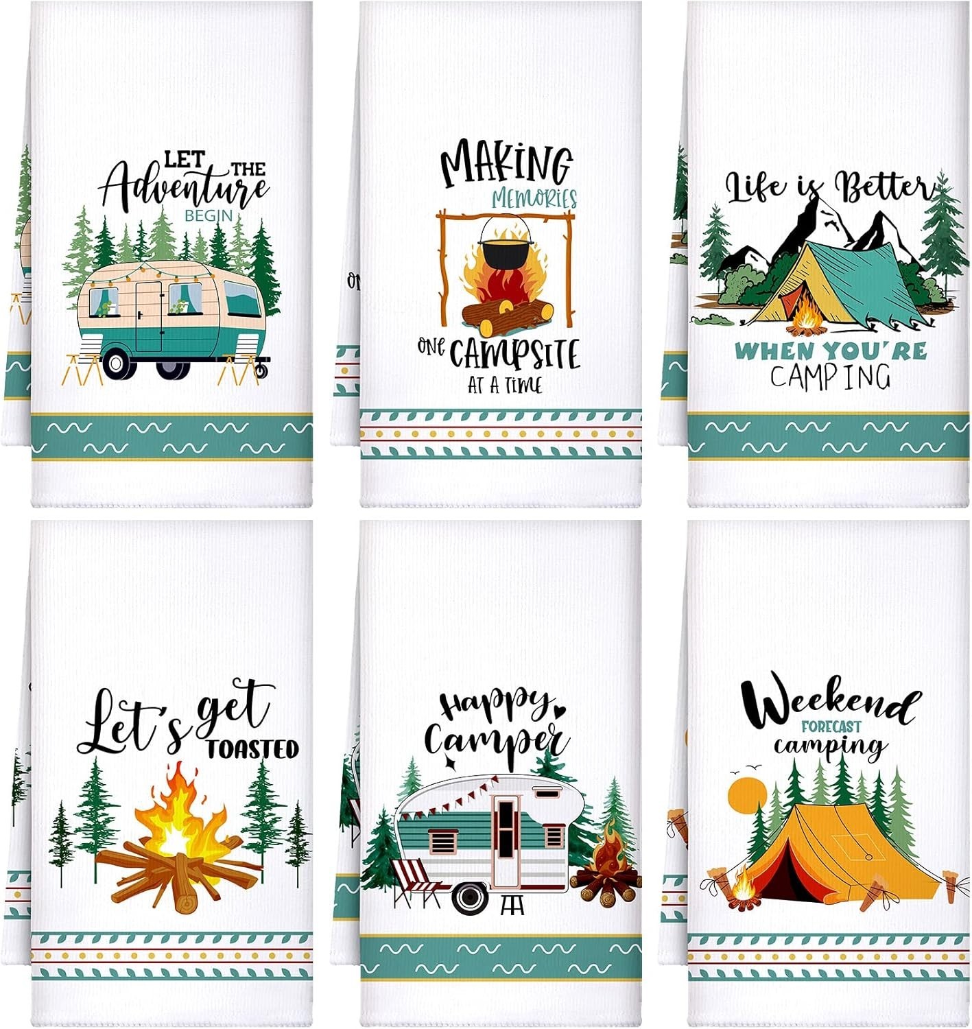 Camping Kitchen Towels Set 6 Pack Microfiber Absorbent Dishcloths for Campers