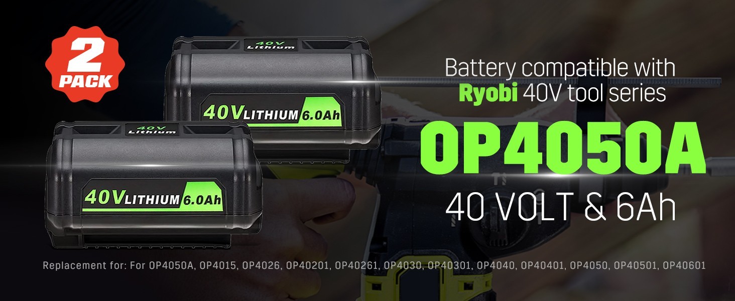 2PACK 40V 6.0Ah Max Battery Replace For Ryobi 40 Volt Lithium-ion OP4050 OP40602