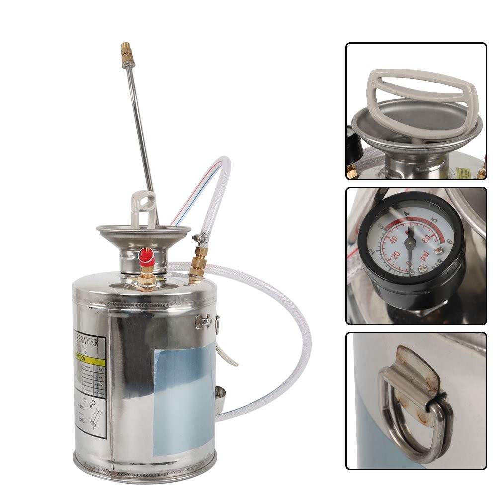 Stainless Steel Sprayer Pump Sprayer W/ Adjustable Nozzle Hose 1/1.5/2/3/3.5Gal