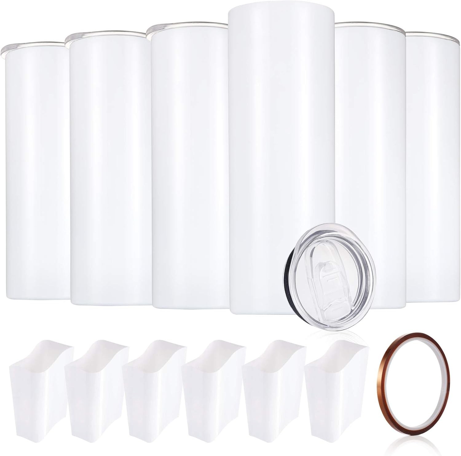 6 Pack Straight Sublimation Tumblers Bulk Blank 20oz Stainless Steel White