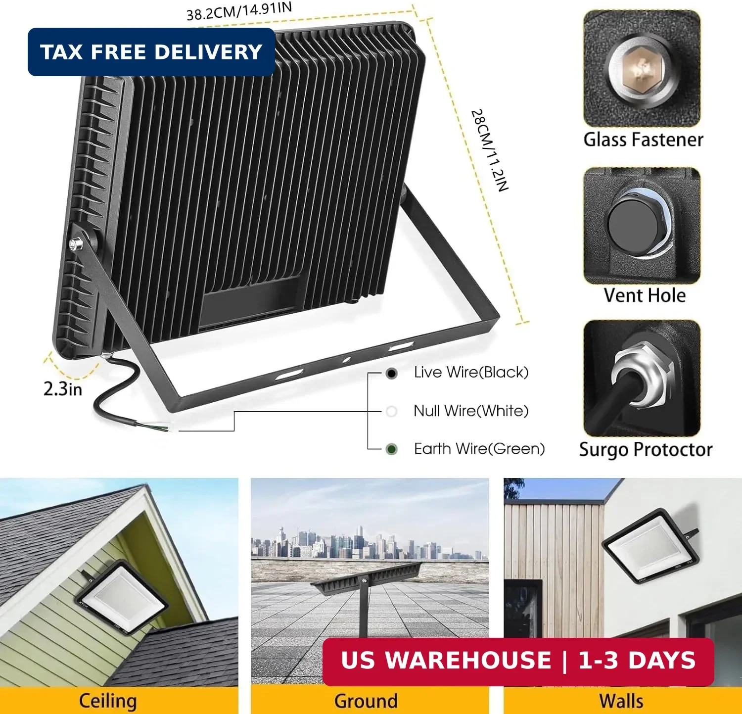 XYCN 2 pack 300W LED Flood Light(2000W Equivalent),Super Bright 42,500LM 5000K D