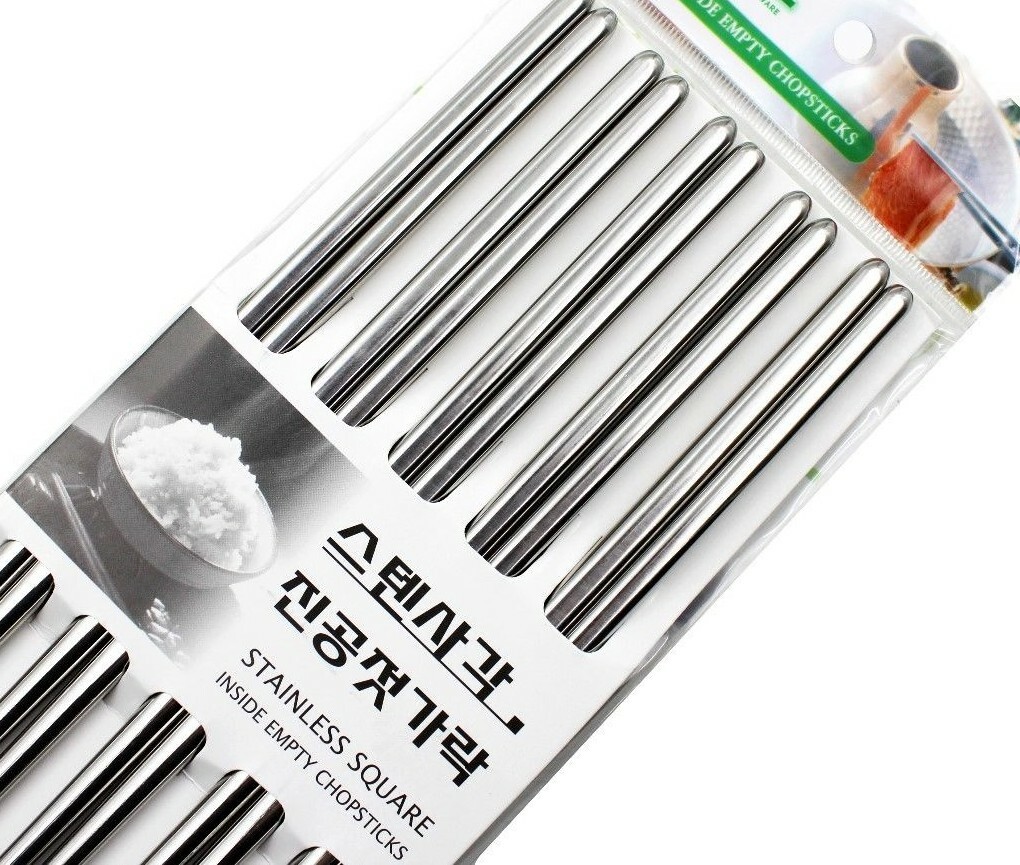 10 Pcs Reusable Non-Slip Design Korean Stainless Steel Chopsticks ( 5 Pairs )