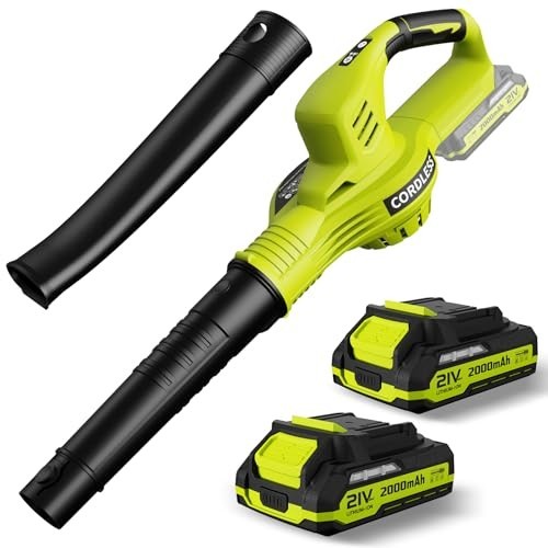 Cordless Leaf Blower 21V with 2 Batteries and Charger, 2 Speed Modes