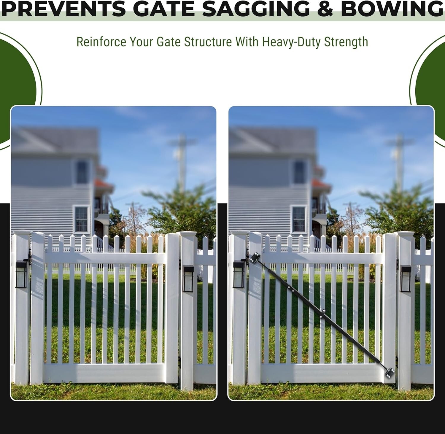 6′ Telescopic Gate Brace – 43″-72″ Adjustable Carbon Steel Anti-Sag Support