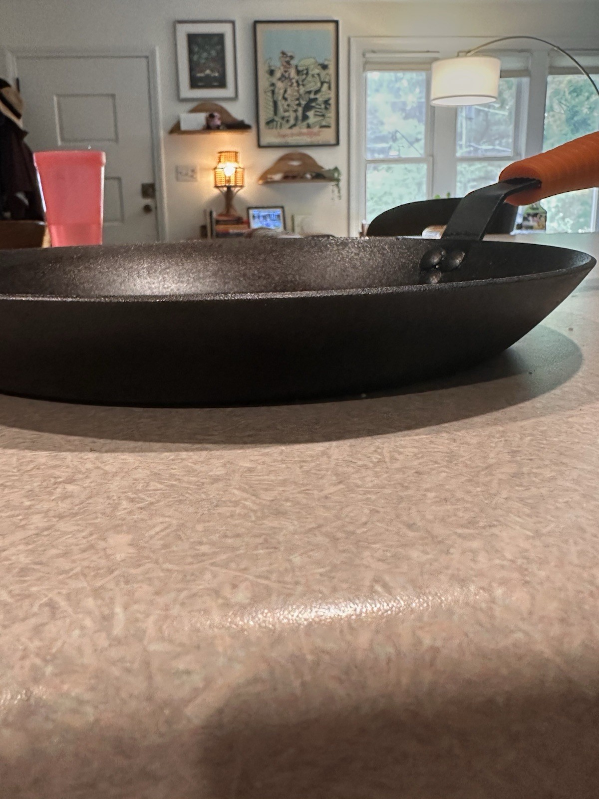 Lodge 10” Carbon Steel Skillet Frying Pan Orange Silicone Handle USA Seasoned