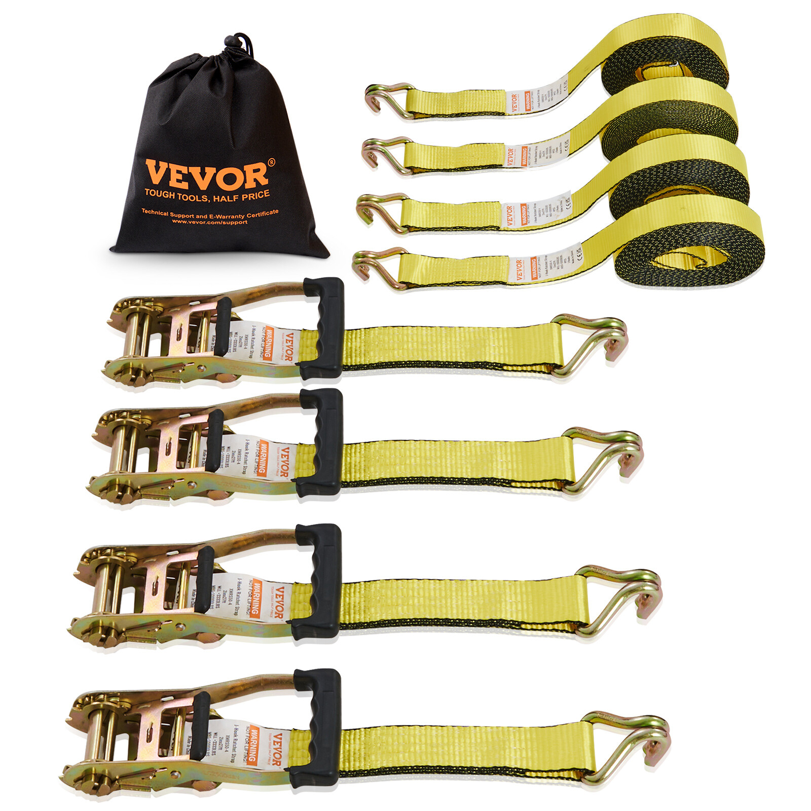 VEVOR 4 Pack Ratchet Tie Down Straps 10000 lbs 2″ x 27′ Heavy Duty Double J Hook