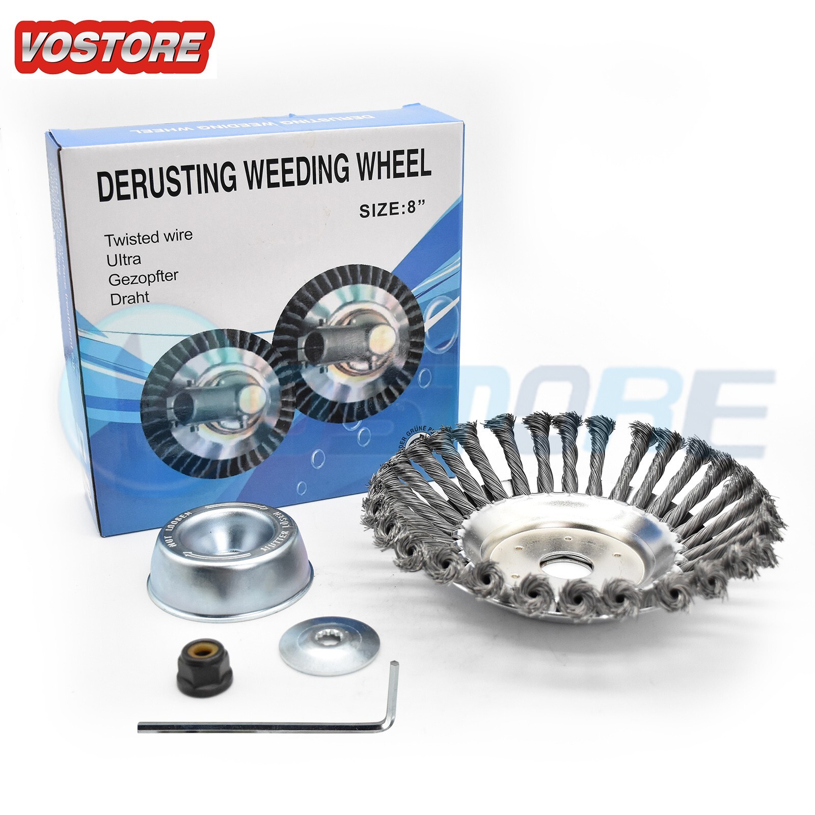 8 inch Steel Wire Wheel Brush Cutter Weed Eater Trimmer Head with Adapter Kit