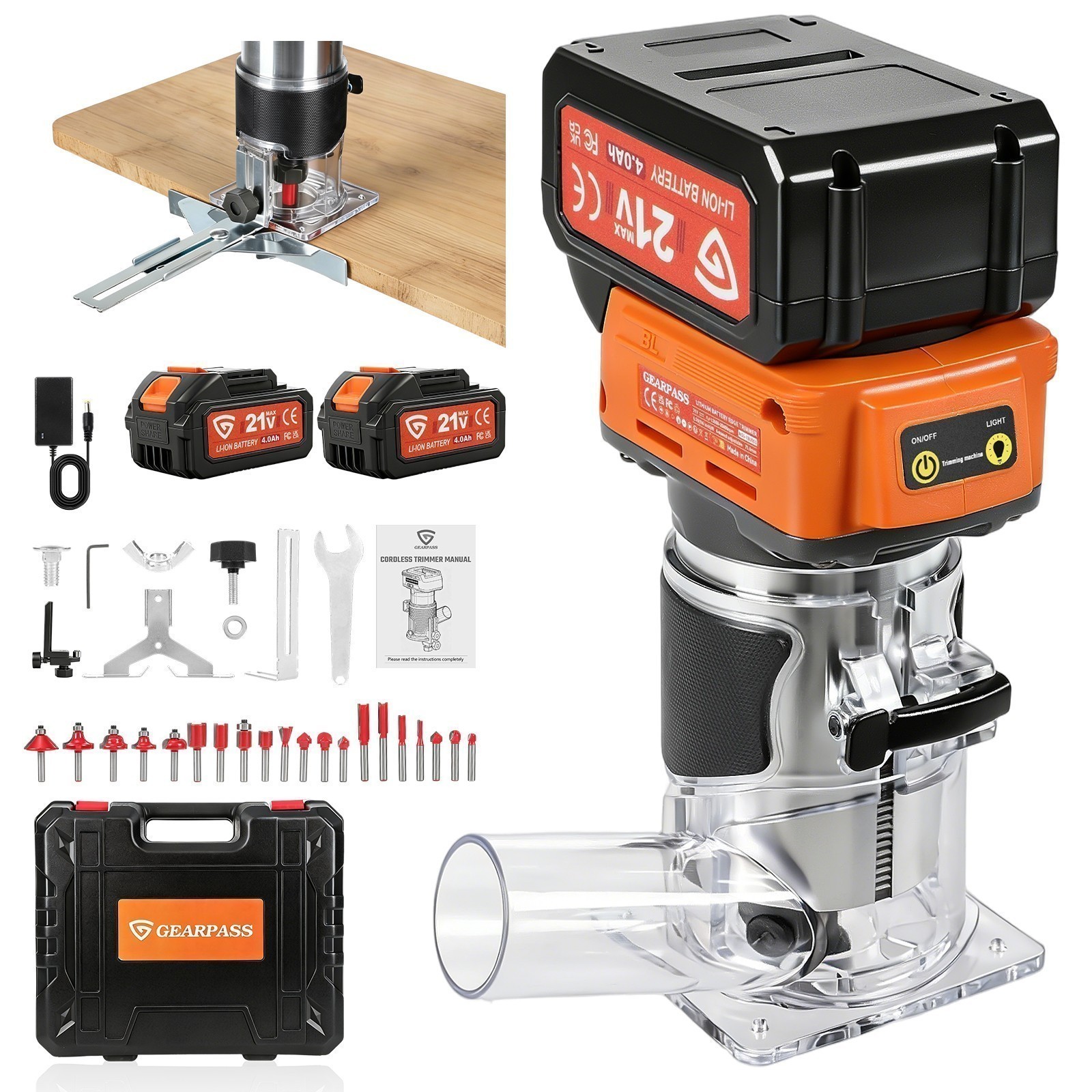 Upgraded 21V Brushless Compact Cordless Wood Router Tool 6 Speeds 2x 21V