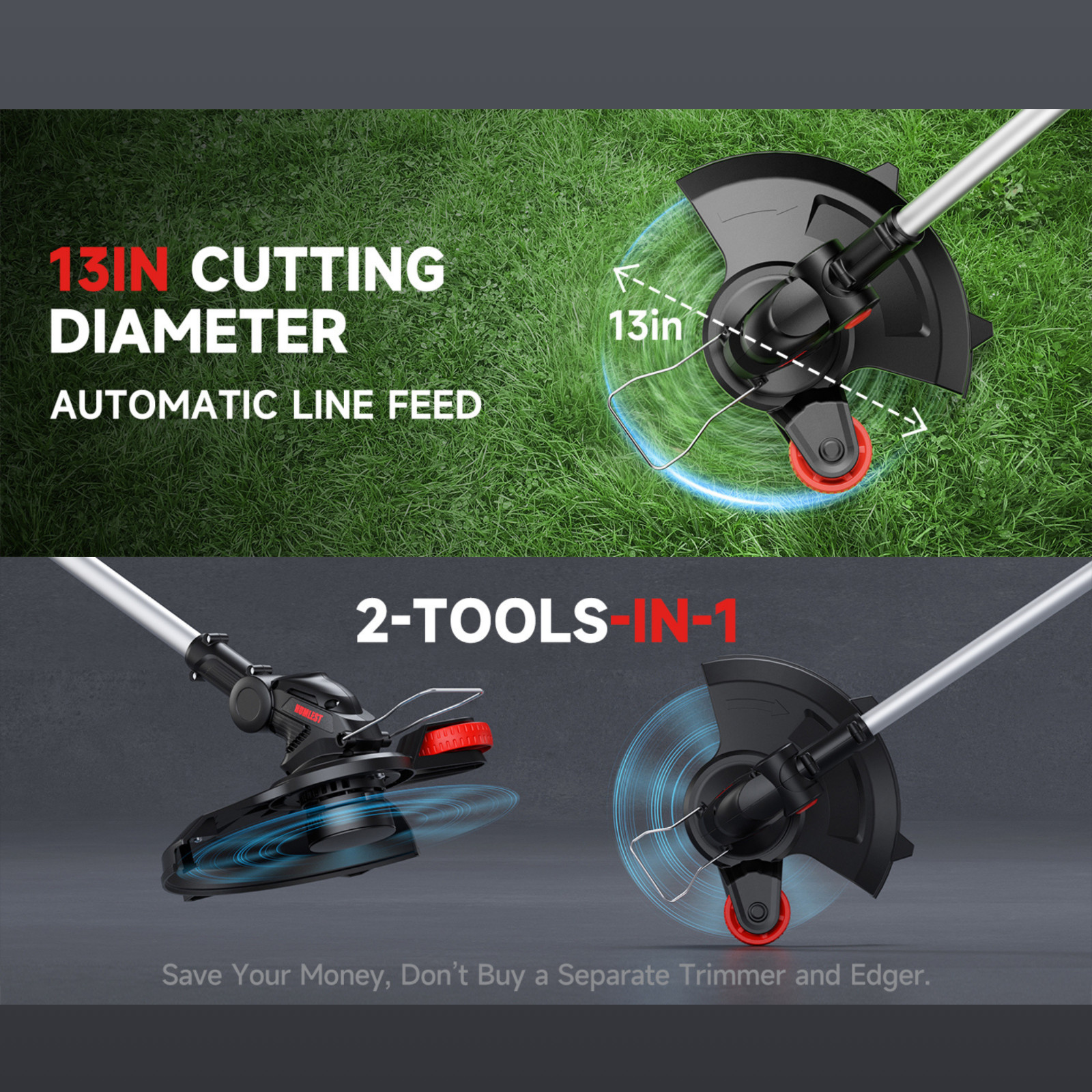 Cordless String Trimmer Set with Auto Feed Edger and Weed Trimmer – All Included