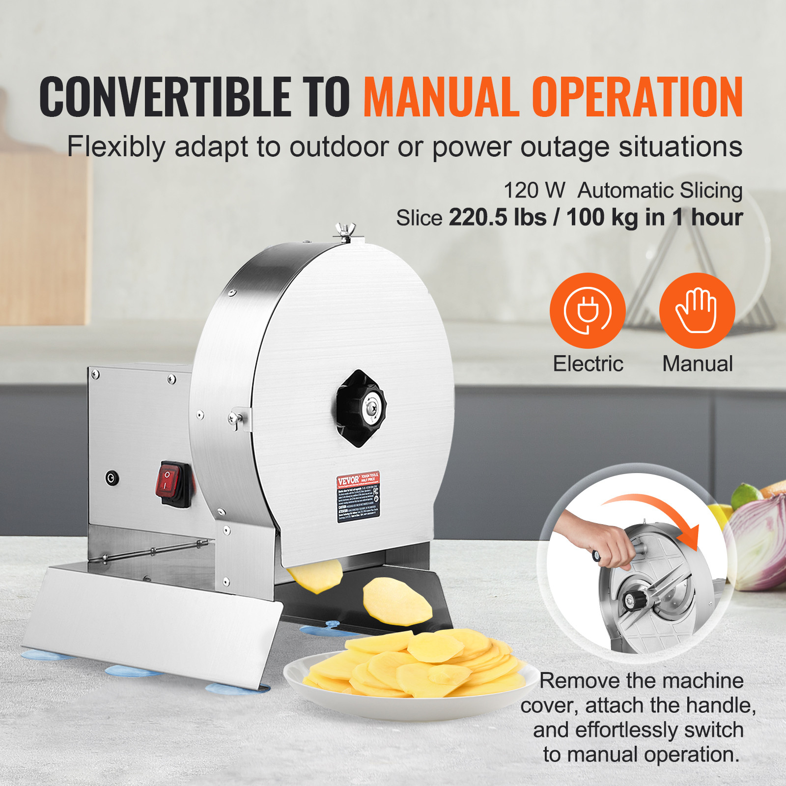 VEVOR Electric Vegetable Slicer 0-0.5in Thickness Adjustable Manual Food Cutter