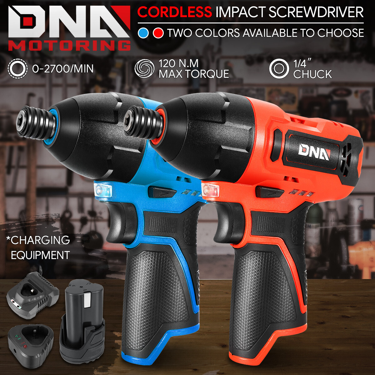 12V Stepless Speed Electric Impact Screwdriver Power Tool w/LED+ Battery+Charger