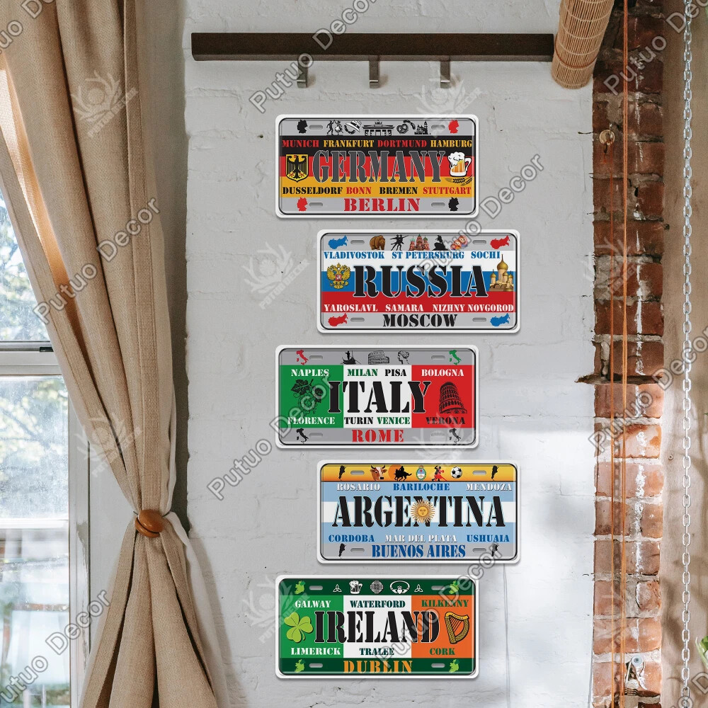 World Countries Travel Decorative License Metal Plates Tin Sign Wall Plaques