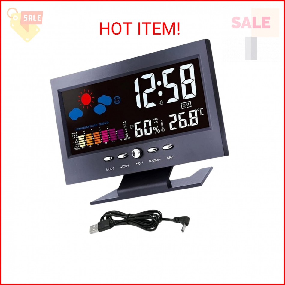 THE PERFECT PART Auto Set Digital Alarm Clock | Color Display LCD Screen with Sn