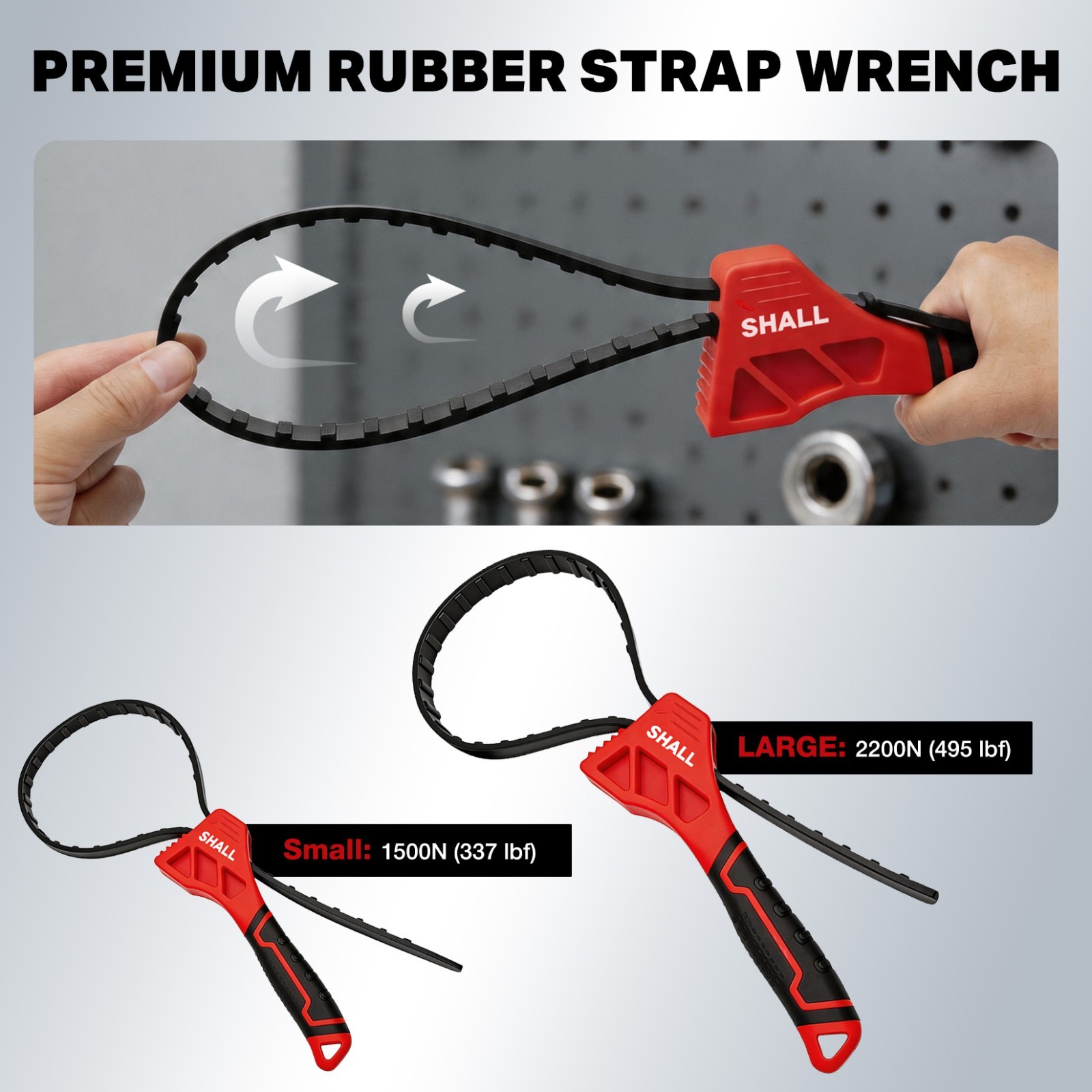 SHALL 2 Pack Oil Filter Wrench Set,Rubber Strap Wrench with Max Diameter 4″&6″