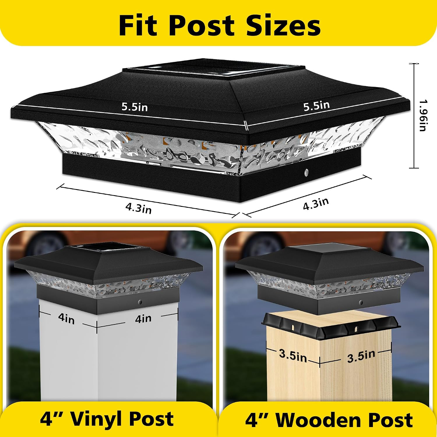 T-SUN Solar Post Cap Lights with Auto-Change Colors- for Vinyl/Wooden Posts IP65