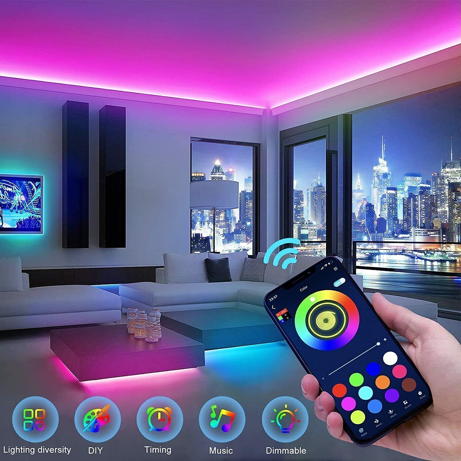 USA – LED Strip Lights 100ft 50ft 5050 RGB Room Light with Remote