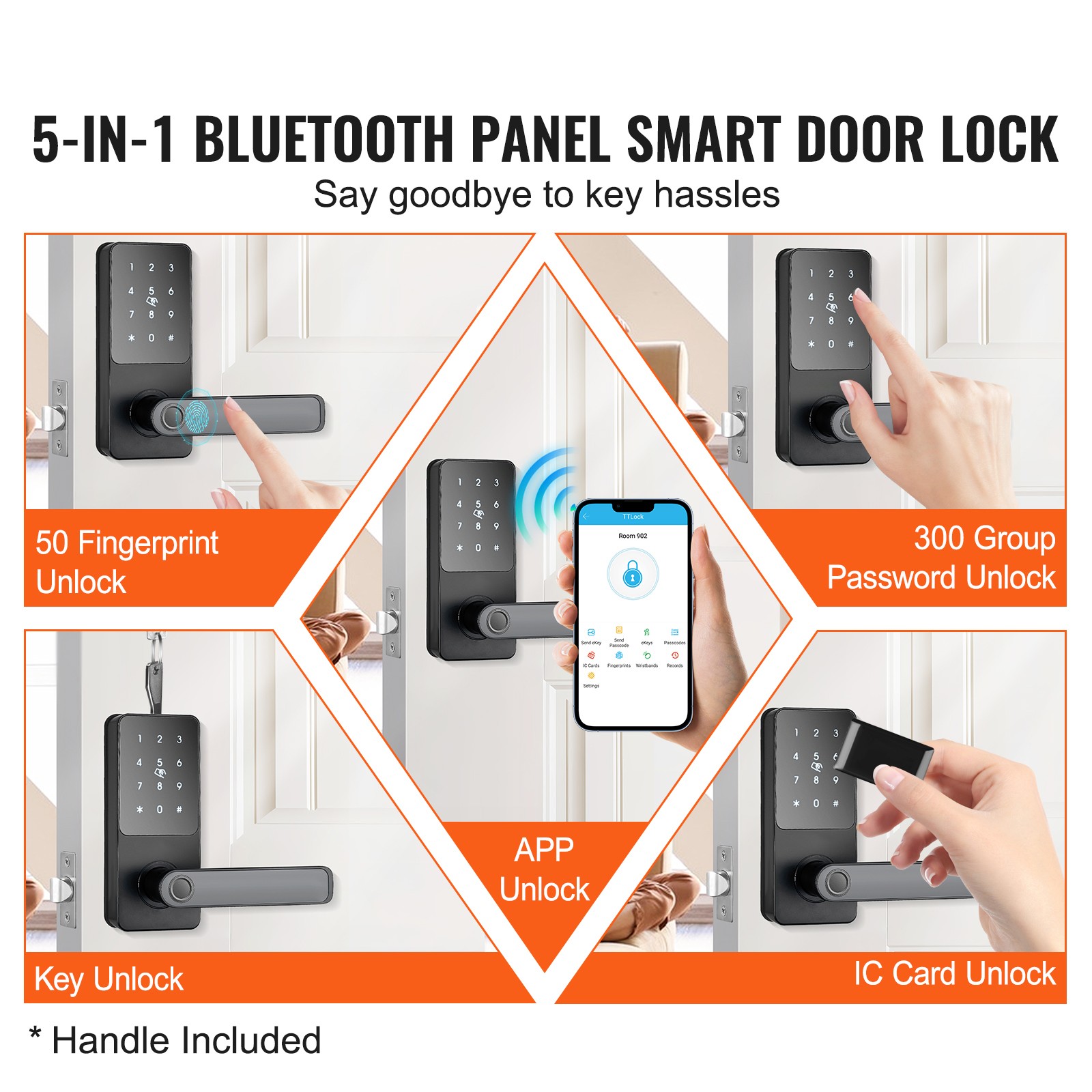 VEVOR Smart Lock 5-in-1 Fingerprint Smart Door Knob with App Control Bluetooth