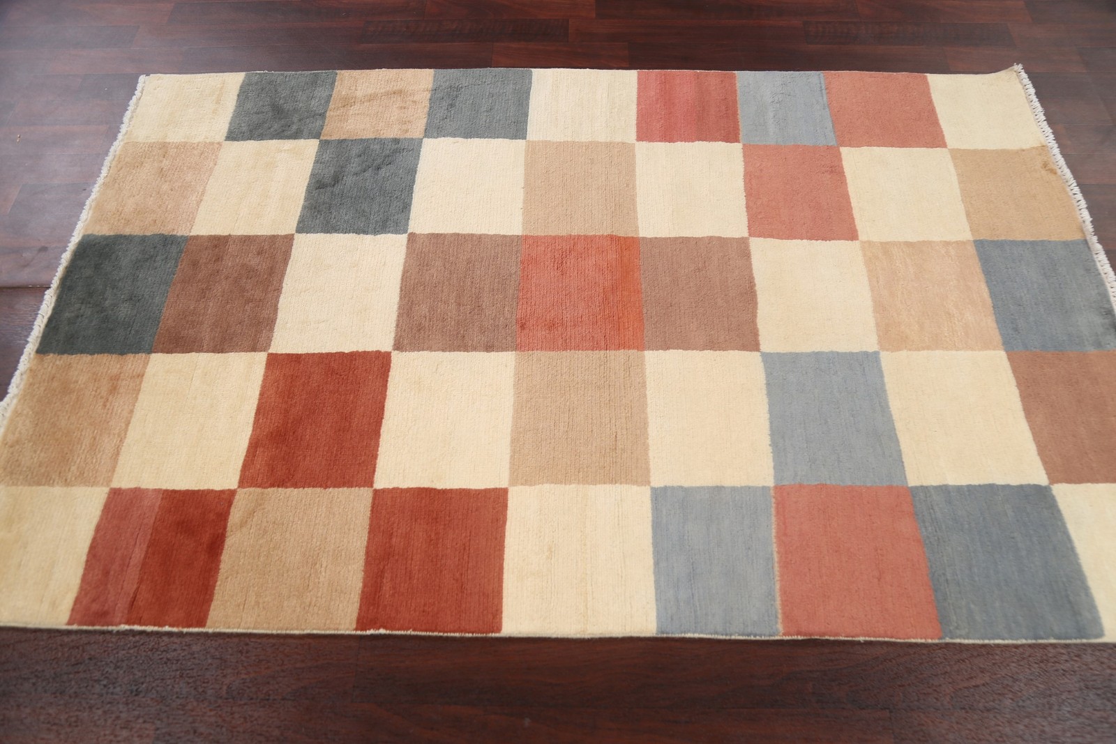 Checkered Oriental Area Rug 4×6 Hand-knotted Wool Modern Style for Any Room