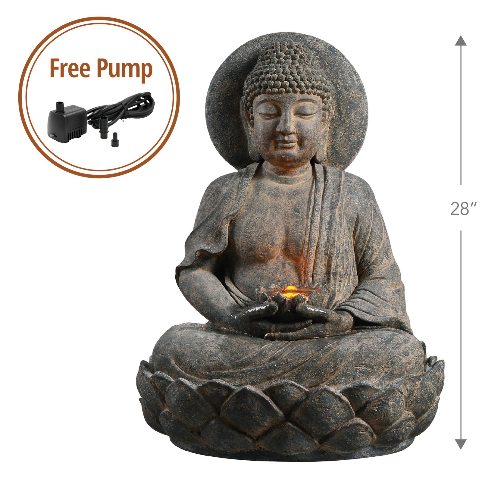 Teamson Home 28.35″ Buddha Water Fountain with LED Lights