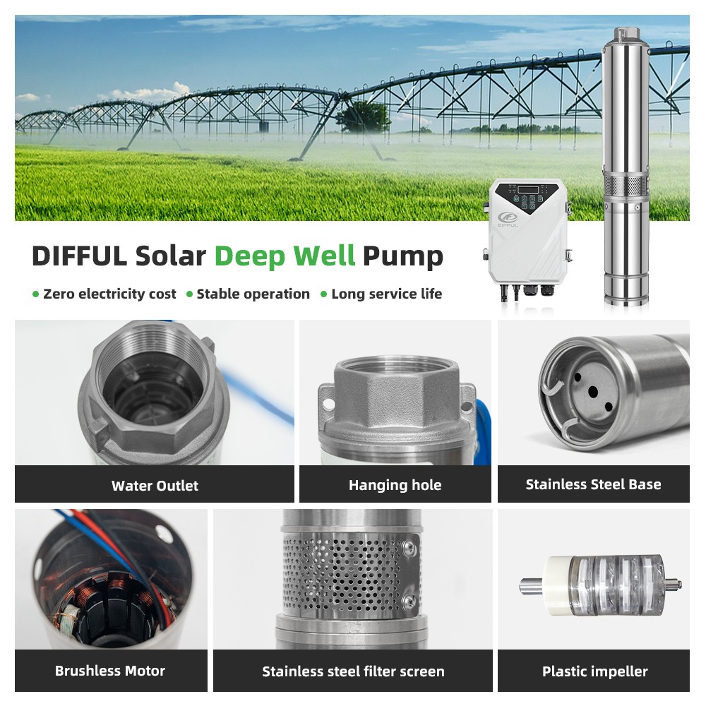 US STOCK DIFFUL 4inch AD solar water pump for draining 48V 0.8HP MPPT Controller