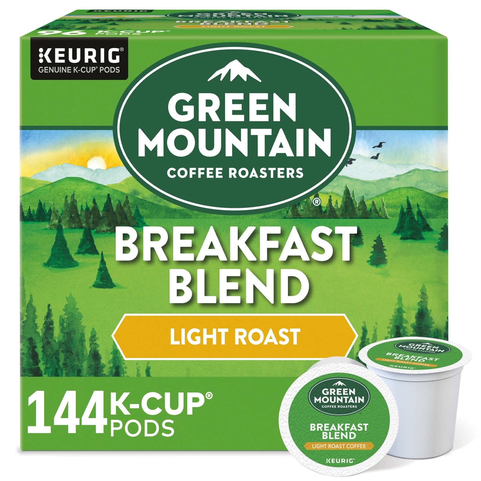 Green Mountain Coffee Breakfast Blend, Keurig K-Cup Pod, Light Roast, 144 Count